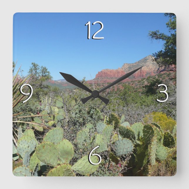 Red Rocks and Cacti I Square Wall Clock (Front)