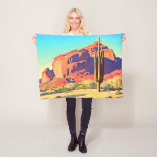 Red Rocks and Cactus by Maynard Dixon Fleece Blanket