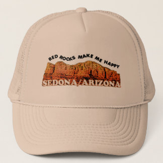 Red rocks make me happy trucker hat