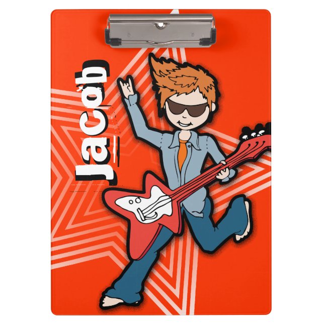 Red rockstar guitar boy add your name clipboard (Front)