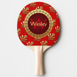 Red Roman Monogram Ping Pong Paddle