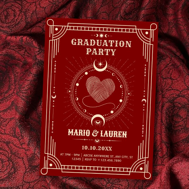 Red romance tarot boho moon Graduation  Invitation (Creator Uploaded)