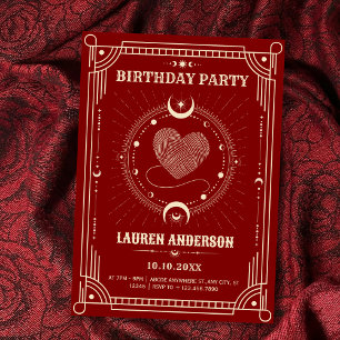 Red romance tarot boho mystical moon birthday invitation