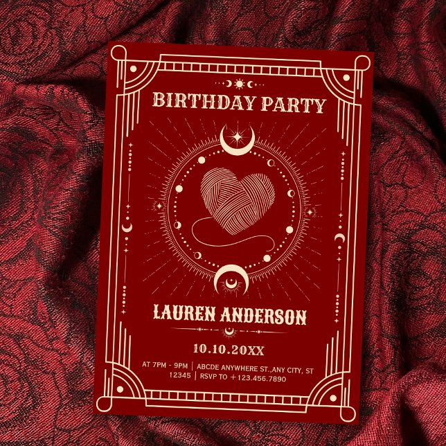 Red romance tarot boho mystical moon birthday invitation (Creator Uploaded)