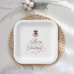 Red Romantic Calligraphy Merry Christmas Holiday Paper Plate<br><div class="desc">This Christmas paper plate features elegant and romantic swirly calligraphy lettering,  accented with a winter berry holly bouquet. For more advanced customisation of this design,  please click the BLUE DESIGN TOOL BUTTON. Matching items are also available.</div>