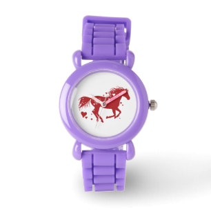 Red Romantic Heart Horse Watch