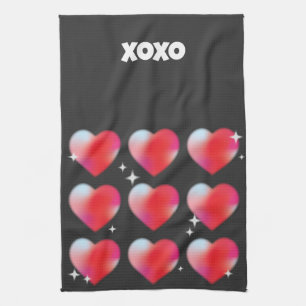 Red romantic hearts valentine's day xoxo text tea towel