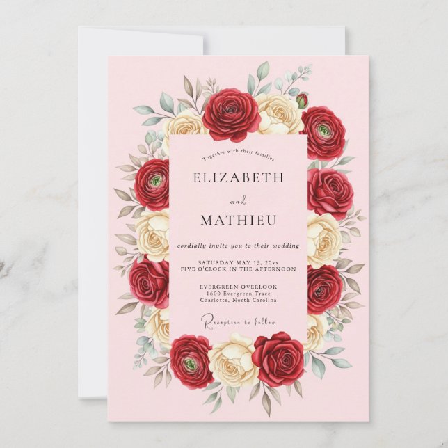 Red Romantic Rose Spring Wedding Invitation (Front)