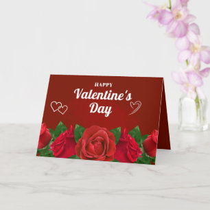 Red Romantic Roses Beautiful Hearts Valentine Card