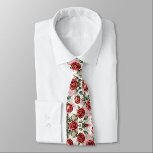 Red Romantic Roses Pattern Tie