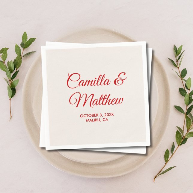 Red Romantic Script Personalised Wedding Napkins (Red Romantic Script Personalized Wedding Napkins
)