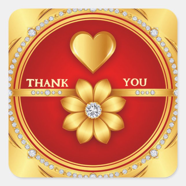 👑 Red Romantic Thank You Badge 🖤 Square Sticker (Front)