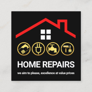 Red Roof Frame Handyman Icons Square Business Card