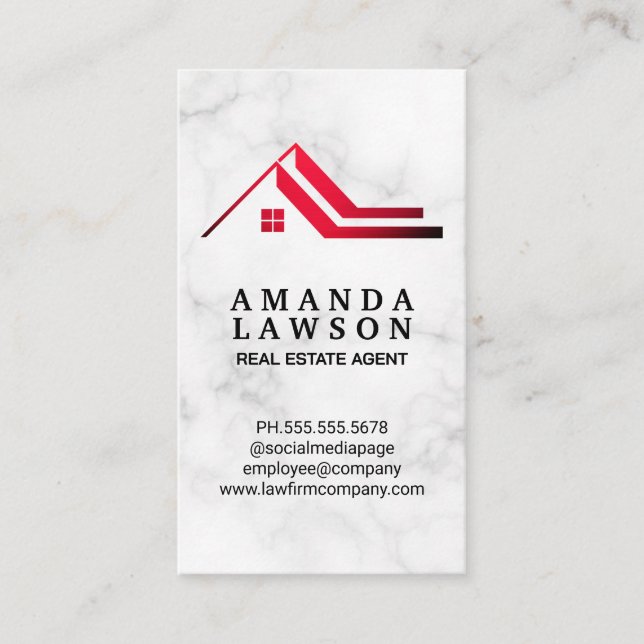 Red Roof Real Estate Logo | Marble  Appointment Card (Front)