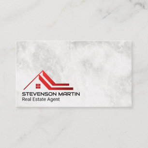 Red Roof Real Estate Logo Marble Business Card