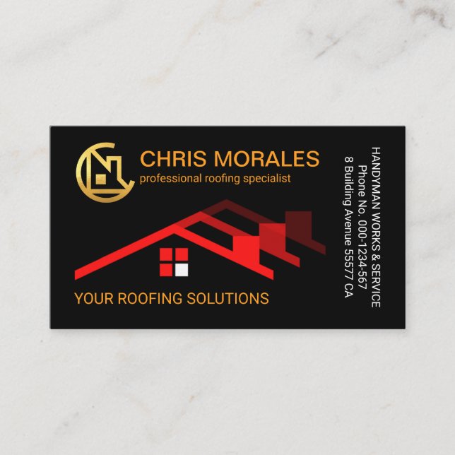 Red Roof Roofing Building Business Card (Front)