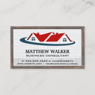 Red Roof Top Home Logo   Wood Frame Business Card