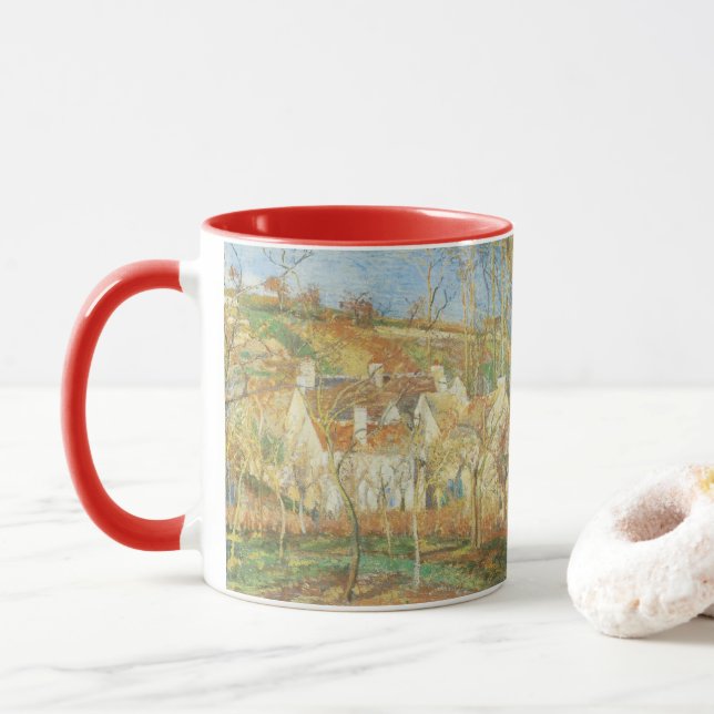 Red Roofs, Corner of a Village, Winter by Pissarro Mug (With Donut)