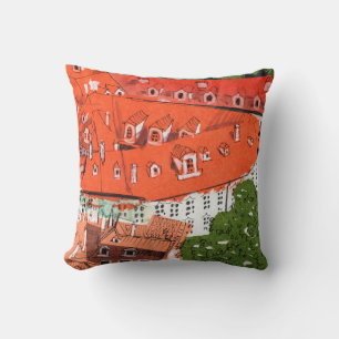 Red Roofs Prague Czech Cityscape Paper Collage Cushion
