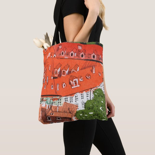 Red Roofs Prague Czech Cityscape Paper Collage Thr Tote Bag (Close Up)