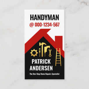 Red Rooftop Building Handyman Business Card