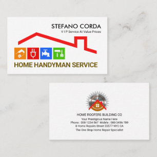 Red Rooftop Home Repairs Building Business Card