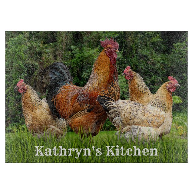 Red Rooster and Hens Cutting Board (Front)