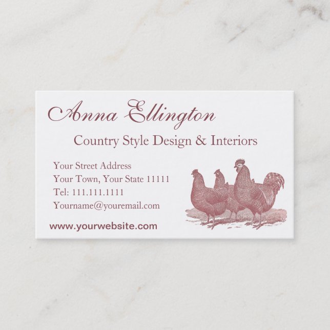 Red Rooster and Hens Plymouth Rock Chickens Farm Business Card (Front)