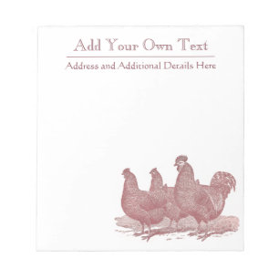 Red Rooster and Hens Plymouth Rock Chickens Farm Notepad