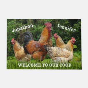 Red Rooster and Hens "Welcome to Our Coop" Doormat