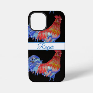 Red Rooster Blue Watercolor Mens Name Phone iPhone 12 Mini Case
