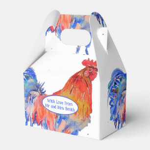 Red Rooster Chicken Blue Watercolor Wedding Favour Box
