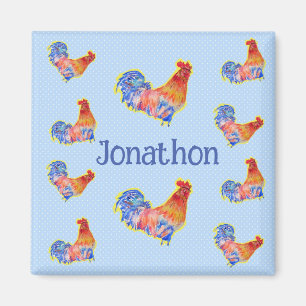 Red Rooster Chickens Boys Happy Birthday Name Magnet