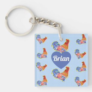 Red Rooster Chickens Boys Mens Birthday Key Ring