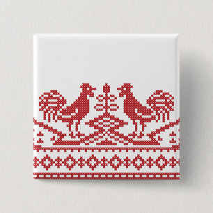 Red Rooster cross-stitch 15 Cm Square Badge