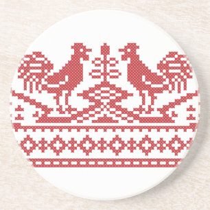 Red Rooster cross-stitch Coaster