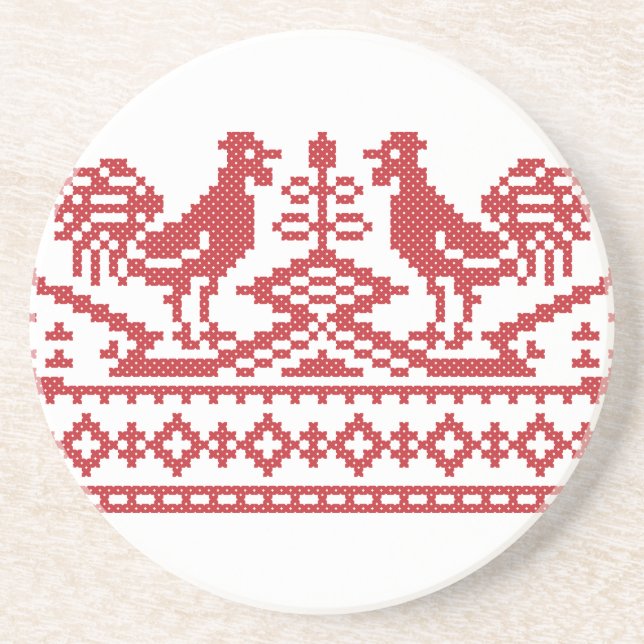 Red Rooster cross-stitch Coaster (Front)