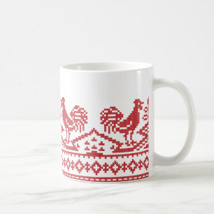 Red Rooster cross-stitch Coffee Mug