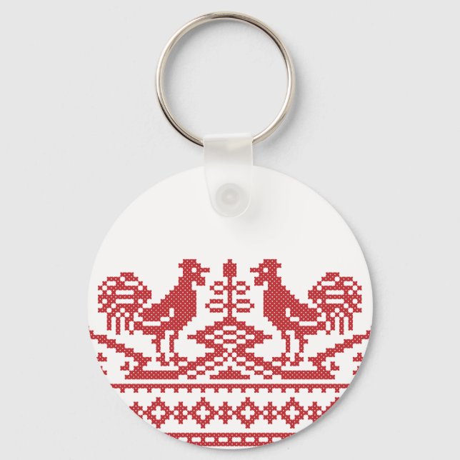 Red Rooster cross-stitch Key Ring (Front)