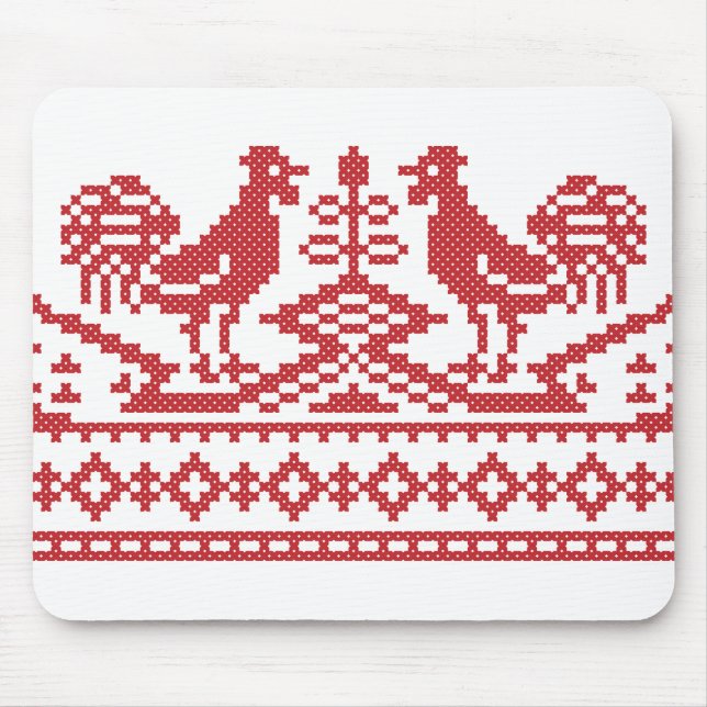 Red Rooster cross-stitch Mouse Mat (Front)