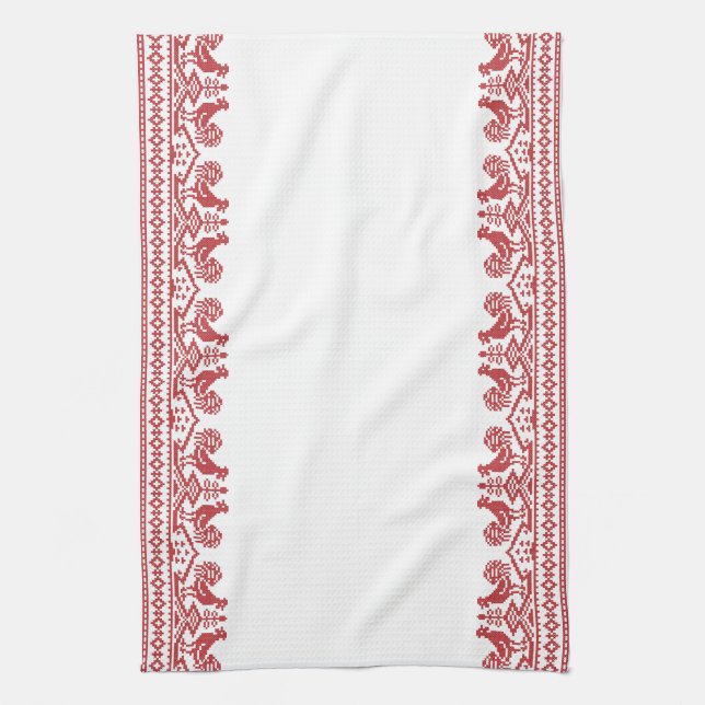 Red Rooster cross-stitch Tea Towel (Vertical)