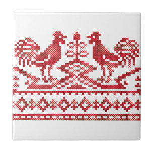 Red Rooster cross-stitch Tile