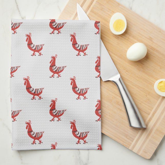 Red Rooster Farm Barn Animals Pattern Dishtowels Tea Towel (Quarter Fold)