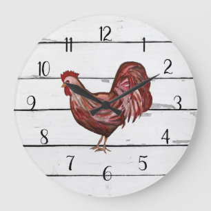 Red Rooster French Country Shiplap Farmhouse Decor Large Clock