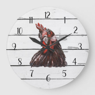 Red Rooster French Country Shiplap Farmhouse Decor Large Clock