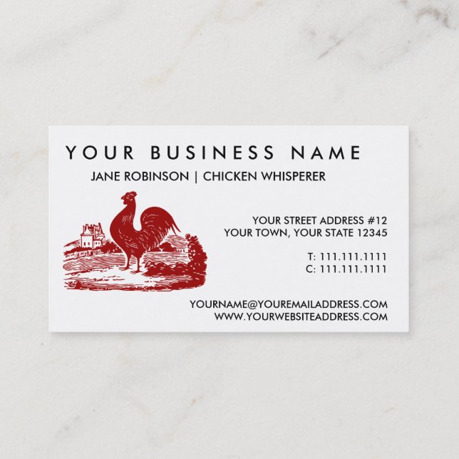 Red Rooster Old Farmhouse Vintage Business Card (Back)