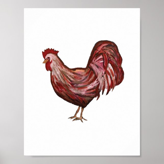 Red Rooster Painting Farmhouse Decor Art Print (Front)