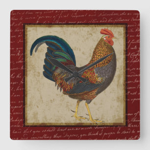 Red Rooster Square Wall Clock