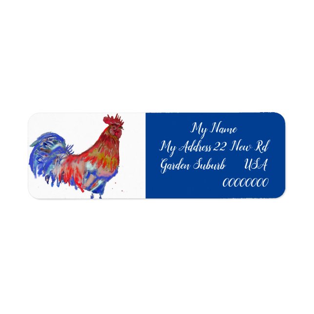 Red Rooster Watercolor Chicken Cockerel Blue Bird  (Front)