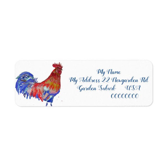 Red Rooster Watercolor Chicken Cockerel Blue Bird  (Front)